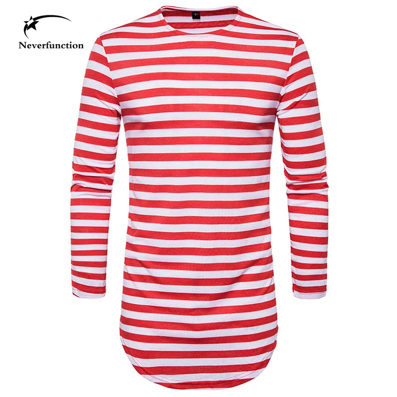 Мужская футболка в полоску с длинным рукавом и круглым вырезом|fitted t shirts|slim fit shirtt