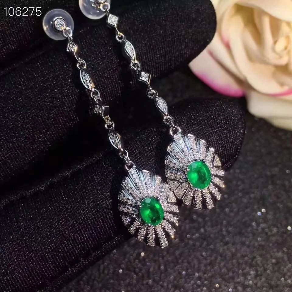 

KJJEAXCMY fine jewelry Supporting detection of 925 pure silver inlaid natural emerald female eardrop