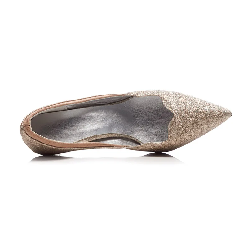 Золото slip on Женская обувь bling 2018 с острым закрытым носком Обувь на высоком каблуке