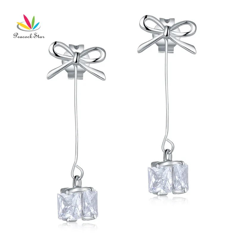 

Peacock Star Solid 925 Sterling Silver Earrings Bowknot Dangle Drop Fashion Bridal Bridesmaid Gift CFE8167