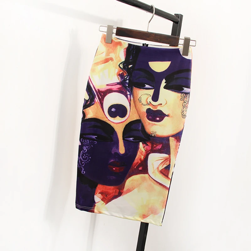 Юбка-карандаш женская с принтом модная пикантная эластичная облегающая до колен