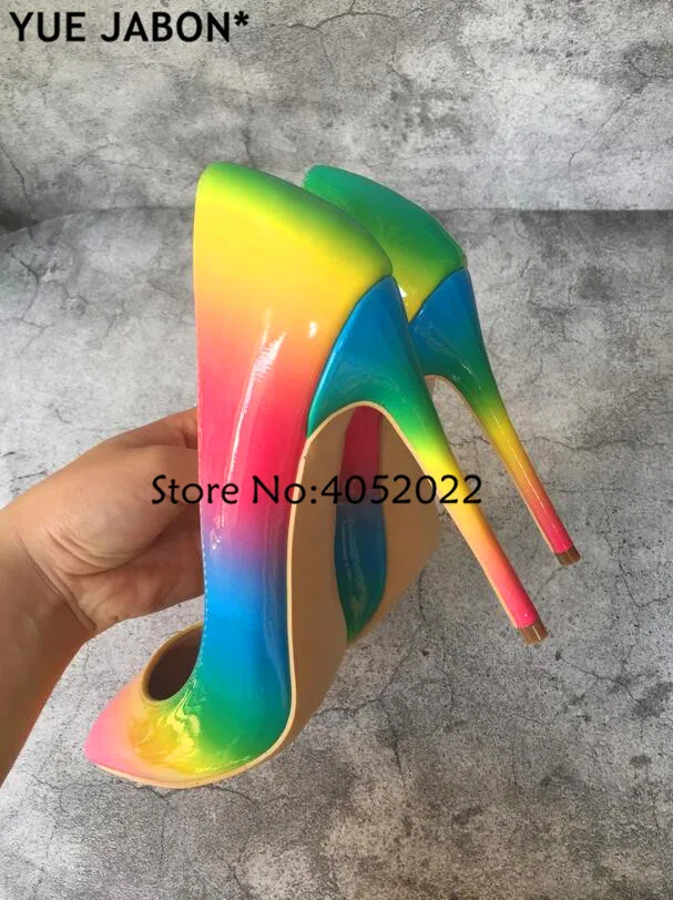 

Colorful Rainbow Printed Pointed Toe Stiletto High Heels Woman Lady High Heel Shoes Pump Zapatos Mujer Size 34-43 Dress Shoes