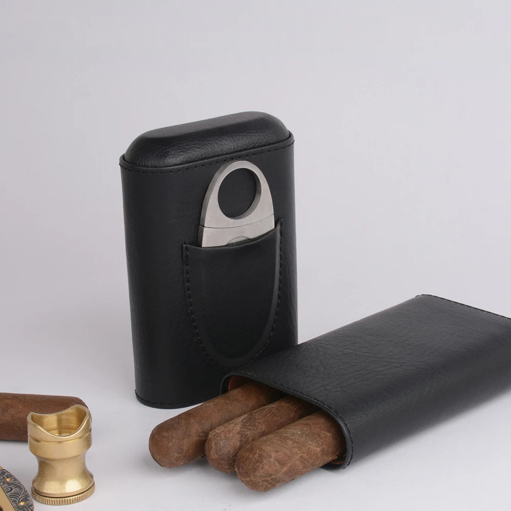Кожаный чехол для сигар COHIBA с 3 пальцами и отделкой из кедра | Дом сад