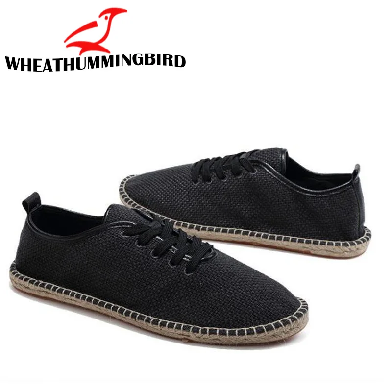 Men Canvas Shoes Breathable Men's Loafers Slip On Solid Black White Hemp Wrap Mens Espadrilles Fisherman LA-26 | Обувь