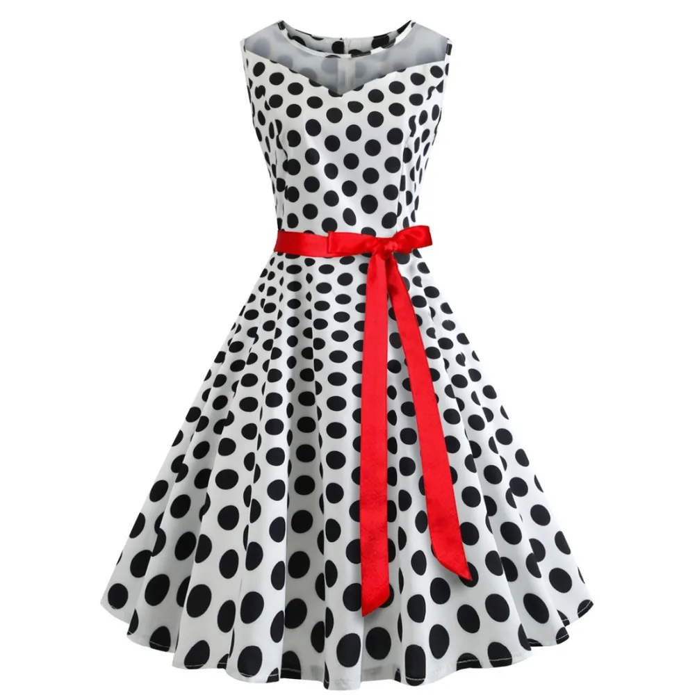 Модное ретро свободное милое платье с красным галстуком на талии круглым вырезом