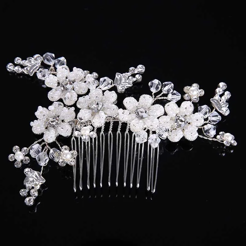 Заколки для волос с кристаллами и жемчугом серебристого цвета|wedding hair accessories|hair