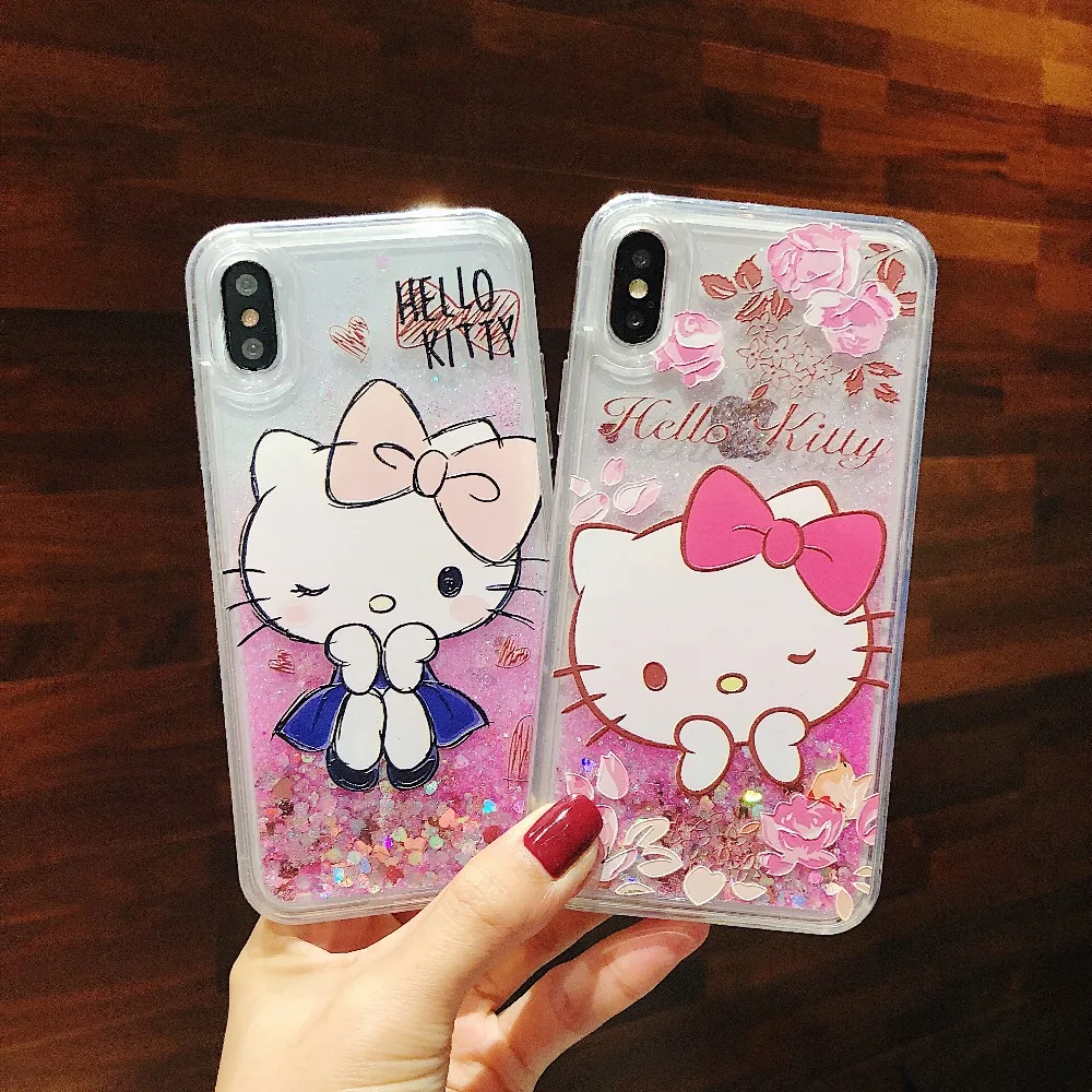 Fashion Phone case For iphone XS Max Liquid Quicksand Hello kitty cover for iPhone XR X 6 7 8 Plus Love bling cases |