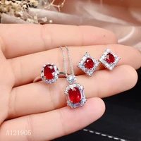 kjjeaxcmy boutique jewelry 925 sterling silver inlaid natural ruby female luxury pendant necklace earrings ring set support iden