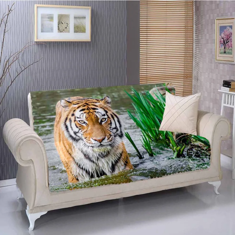 

Else Blue River in Brown Black Tiger Animal 3D Print Living Room Stain Resistant Printed Furniture Protector Seat Sofa Cover