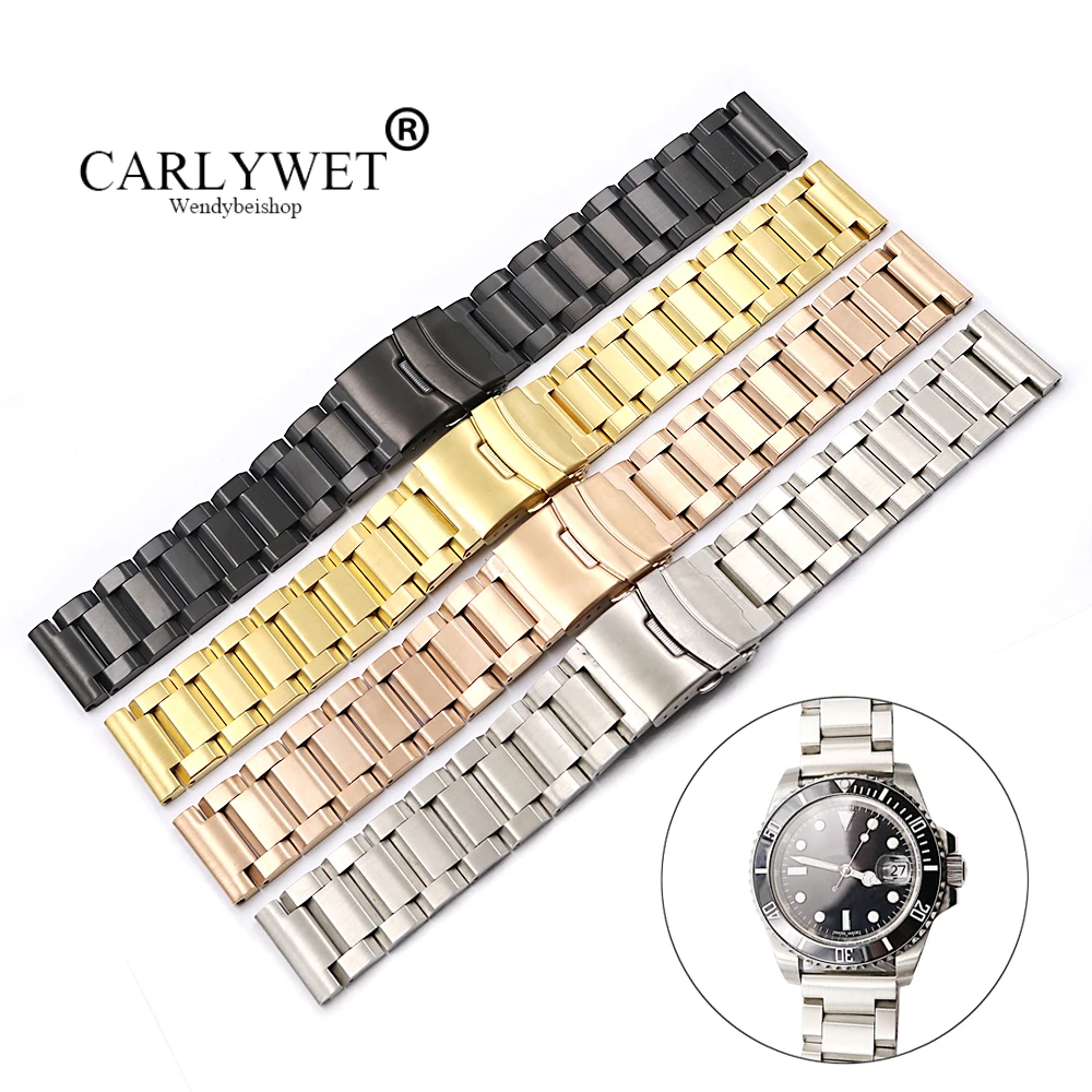 

CARLYWET 18 20 22 24mm Silver Gold Black Rose Gold Watch Band For Tag CARRERA Omega Montblanc Panerai Daytona Submariner Tissot