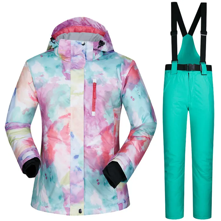 XS And Mint Green Womens Ski Suit Snowboard Clothes Waterproof Winter Outdoor Snow Ski Jackets And Pants Skiing And Snowboarding Jacket Women - Color: XS And Mint Green