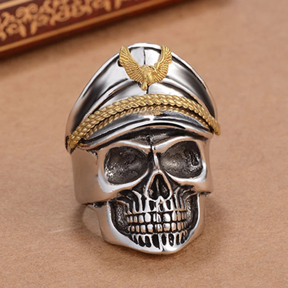 Cool Men Army Officer Eagle Cap Skull Wide Band Finger Ring Vintage Jewelry Gift | Украшения и аксессуары
