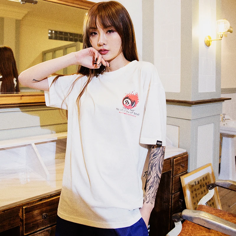 Aelfric Creative Billiard Number Eight Printed T-Shirt 2019 Summer Japanese Style Women Fashion T Shirt Cotton Tshirt Streetwear | Женская
