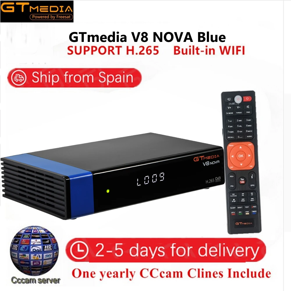 GT медиа V8 Nova синий DVB-S2 Freesat спутниковый ресивер встроенный wifi+ 1 год Европа Испания PO CCcam tv Box новая версия V8 Super