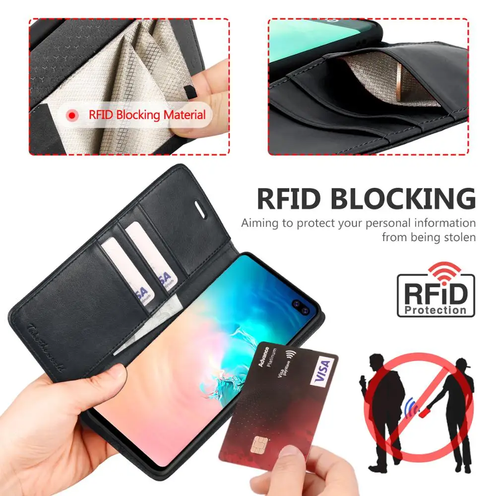 TUCCH бумажник чехол для Galaxy S10 плюс, из искусственной кожи с защитой от RFID, для карт с отделениями для карт и подставкой Тетрадь флип-чехол-книжка для Galaxy S10P