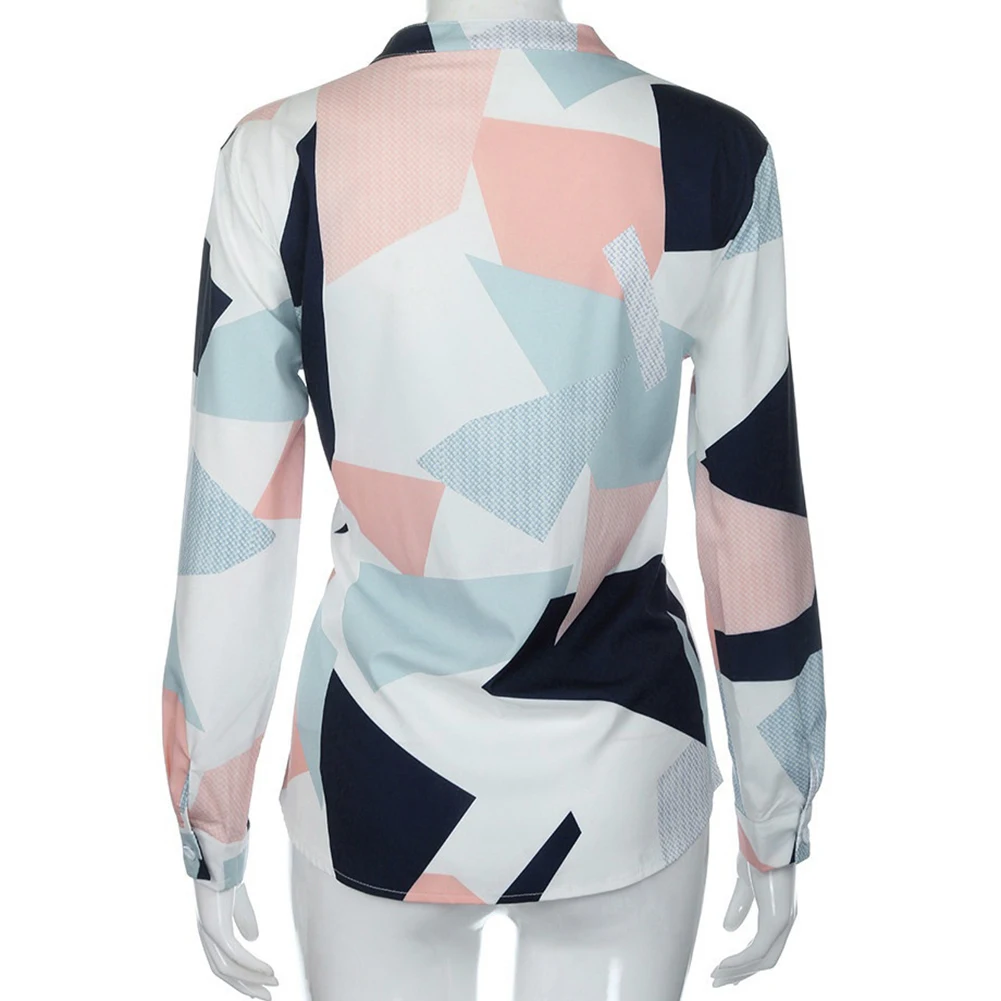 S-3XL Cotton Long Sleeve Casual Blouses 2017 V-Neck Plus Size Women with Geometric |