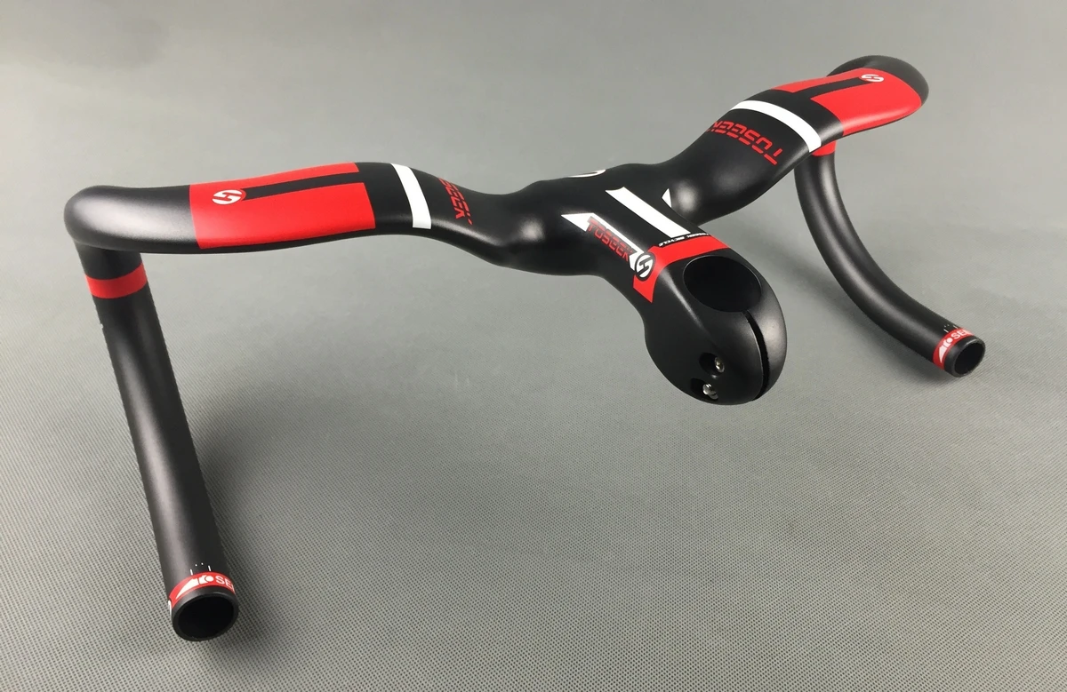 TOSEEK FULL Carbon Integrated Handlebar 400/420/440mm red 80/90/100/110/120mm Stem Uplift Style For Racing Road Bike 28.6mm | Спорт и