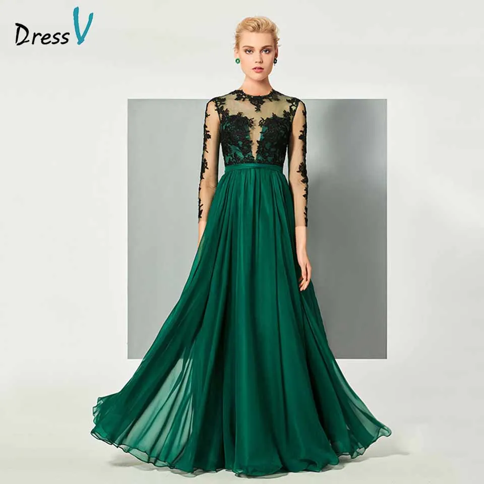 Dressv hunter/зеленое элегантное платье с длинными рукавами аппликация вечернее А