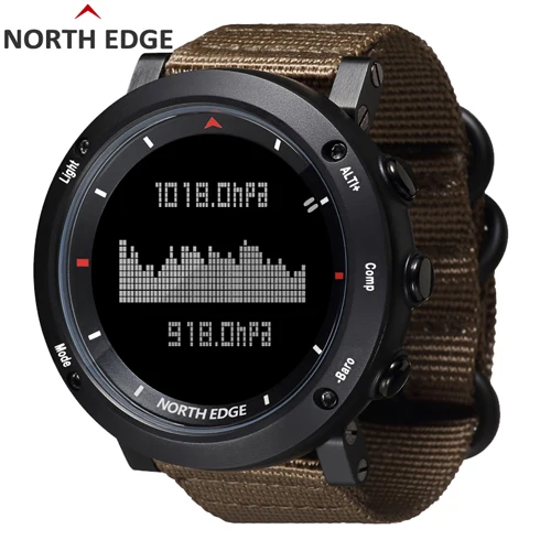 NORTH EDGE мужские спортивные цифровые часы для бега плавания спортивные часы альтиметр барометр компас термометр погода для мужчин - Цвет: Khaki nylon strap