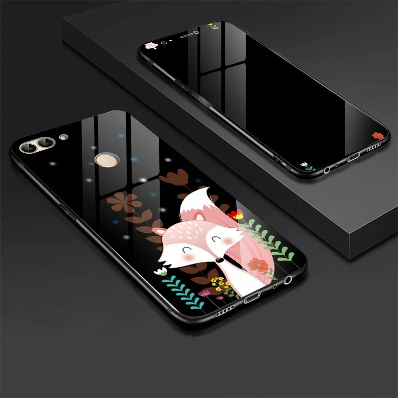 Роскошный чехол из закаленного стекла для huawei Honor 9 Lite Honor 7X Honor 10, задняя крышка с цветным принтом+ подобранное закаленное стекло P20