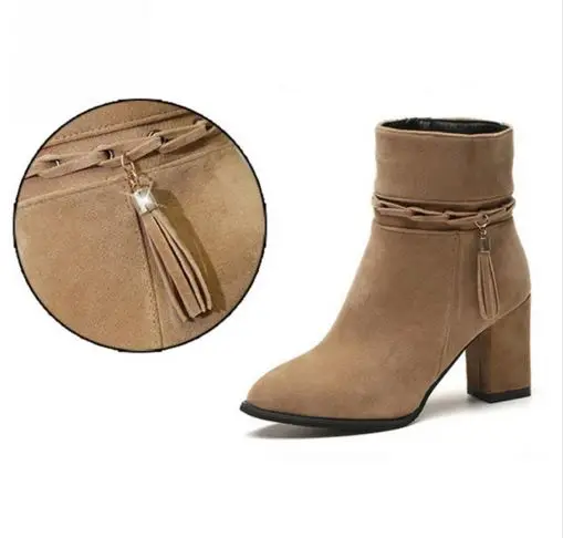 2017 fashion suede Women Boots Tassel Ankle Round Toe Winter Ladies Party Western Stretch Fabric With zipper |