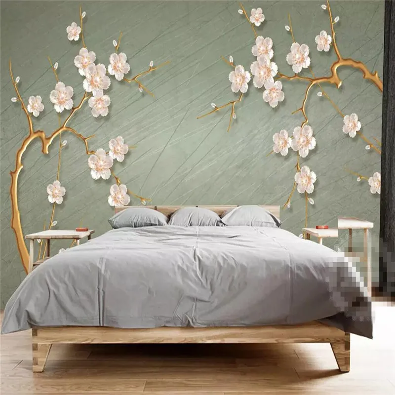 New Chinese Plum Blossom Jewelry Pearl Wall Large-scale High-grade Canvas Factory Wholesale Wallpaper Mural Photo |