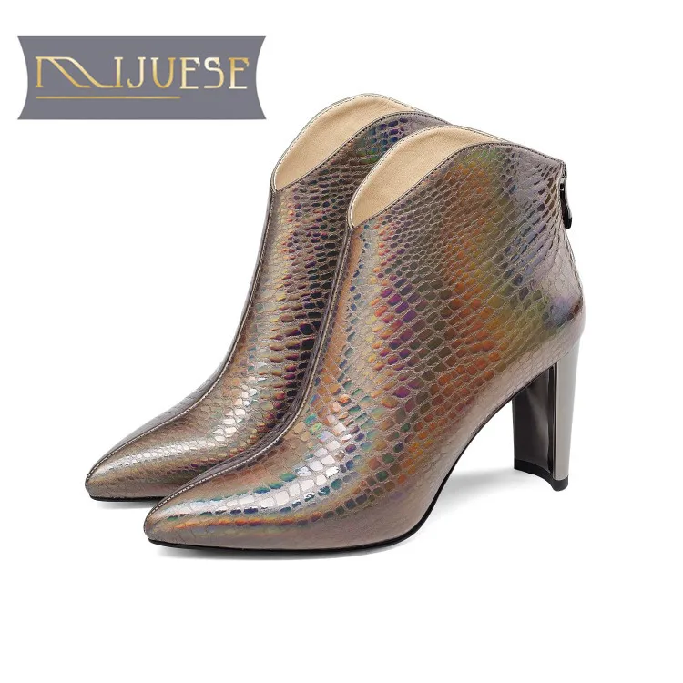 MLJUESE/женские ботильоны из коровьей кожи без шнуровки с острым носком на высоком