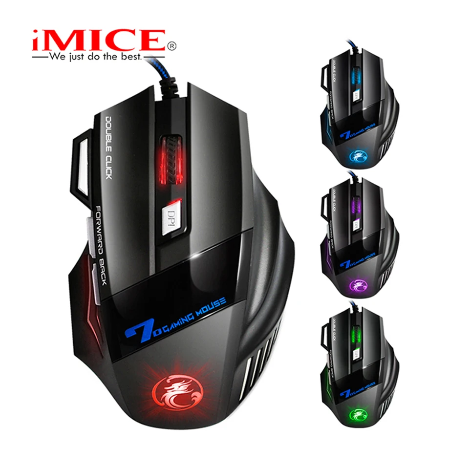 Оптическая Проводная игровая мышь IMICE X7 с 7 кнопками, 5000DPI, для ПК и ноутбука