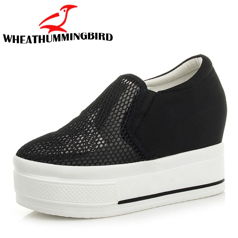 

2018 New women Casual Shoes Flat platform wedge shoes height increasing mesh lace hollow breathable sneakers loafers MC-06