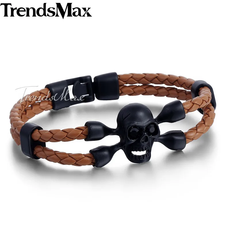 Браслет мужской/женский Плетеный с черным черепом из кожи|jewelry guild|jewelry cancerjewelry