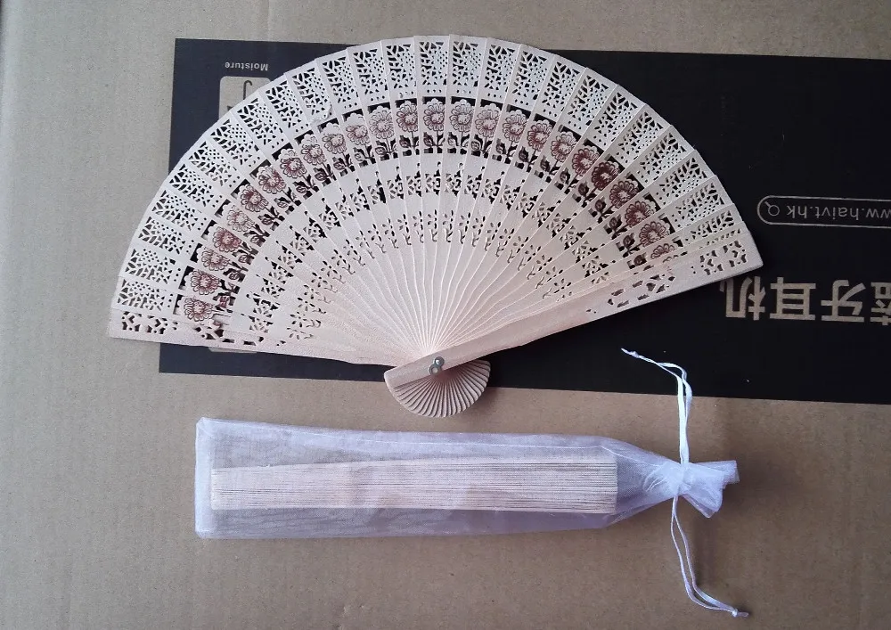 Free Shipping 50pcs/lot sunflower design fragrance wood fan Chinese hand for wedding favor gift with Gift bag | Дом и сад