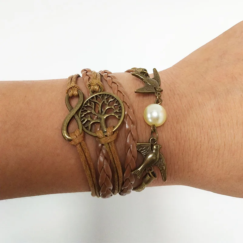 LELX Antique Bird Charm Leather Bracelet Various Style &amp LOVE Anchor Charms Infinity Bracelets Wholesale Jewelry | Украшения и