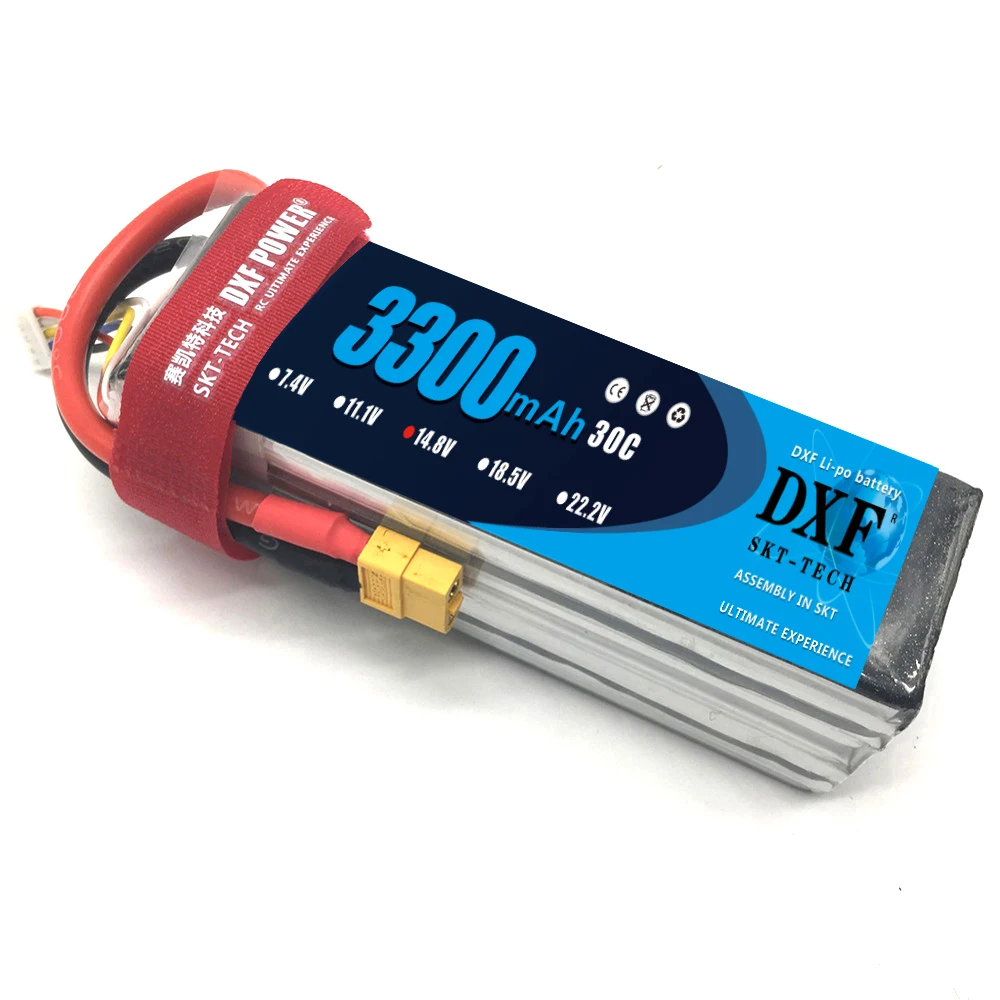 

Литий-полимерный аккумулятор DXF 4s 14,8 в 3300 мА · ч 30C Max 60C для радиоуправляемого вертолета, автомобиля, лодки, квадрокоптера, FPV, лодки