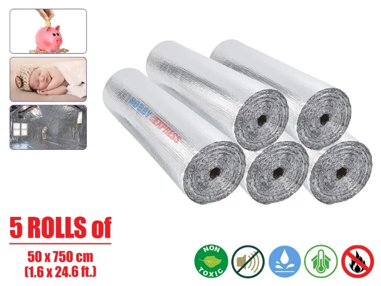 5 rolls Arrowzoom 1 рулон 40 квадратных футов(1,6x24,6 футов) тепло пузырьковая фольга чердак крыши Лофт Солнечный светоотражающий теплоизоляция - Цвет: 5 rolls