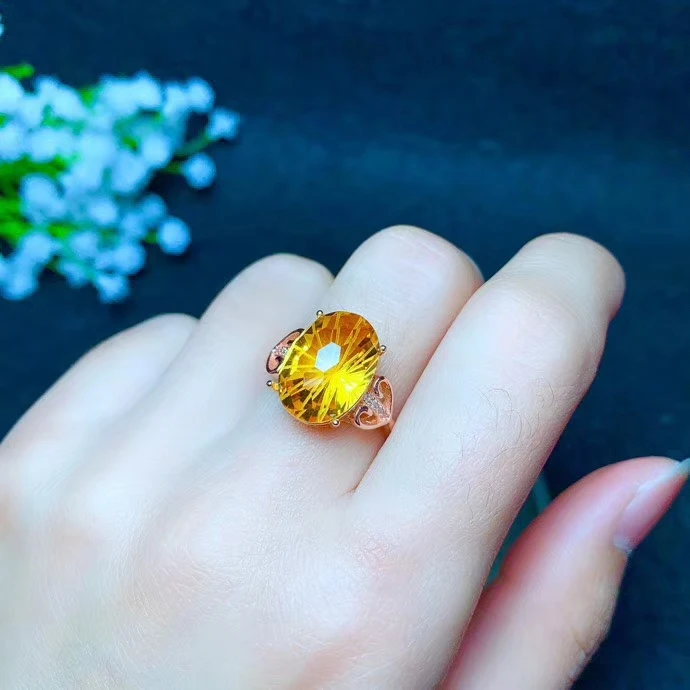 KJJEAXCMY boutique jewelry 925 sterling silver inlaid citrine gemstone female ring | Украшения и аксессуары
