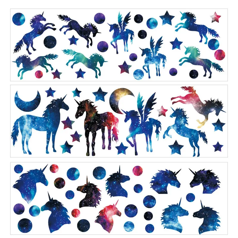 PVC Galaxy Dream Unicorn Wall Sticker For Kids Rooms Star Moon Night Sky Animals Decorative Children Bedroom Decor DIY for | Дом и сад