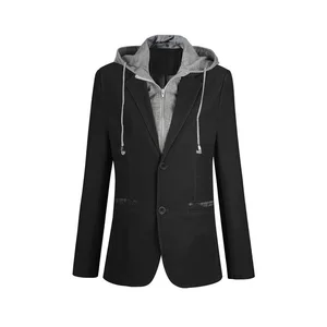 Imported Plus Size M-6XL Casual Blazer Men Fake Two Pieces Detachable Hood Blazer Full Sleeve Single Breasted