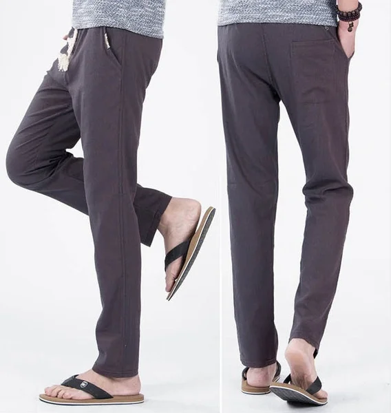

geek spring and summer men's pants straight linen casual elastic rope