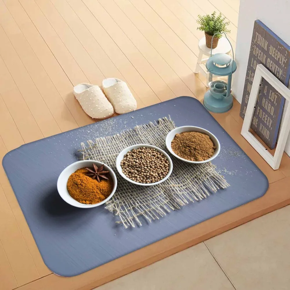 

Else Gray Tree Wooden on Wicker Spices Plates 3d Pattern Print Anti Slip Washable Doormat Home Decor Entryway Kitchen Mat