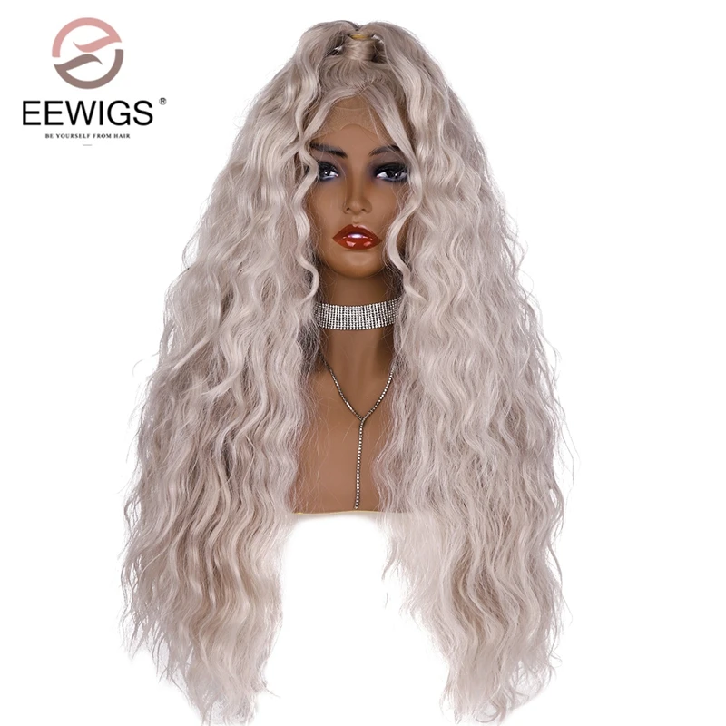 EEWIGS, парик для косплея, платиновый блонд, парик на кружеве, серебристые волосы с конским хвостом, термостойкие синтетические парики для черных женщин