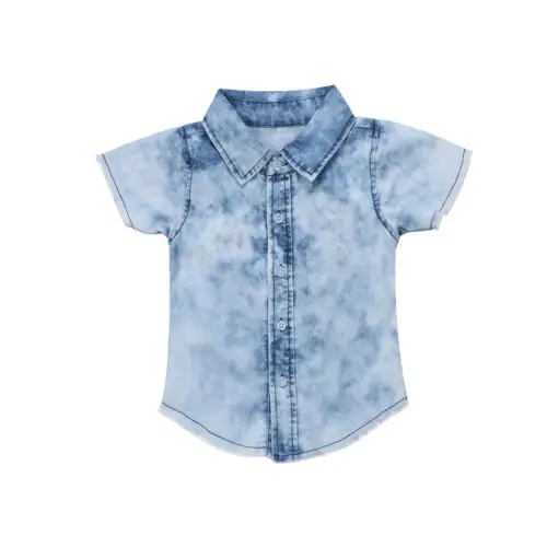 2017 джинсовые рубашки с короткими рукавами для маленьких мальчиков топы детей