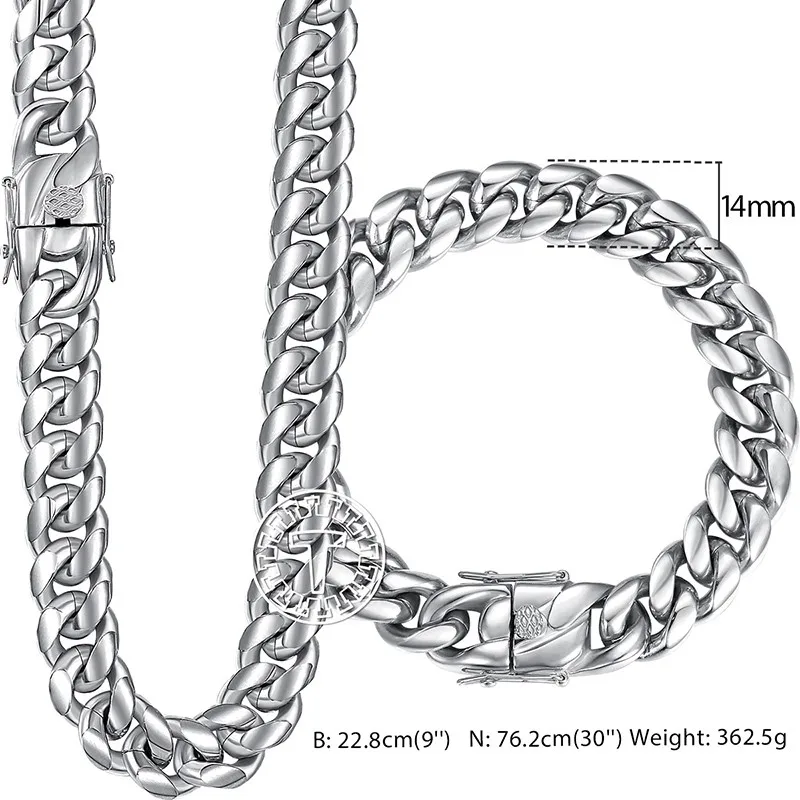 Davieslee Womens Mens Jewelry Set Miami Curb Cuban Link 316L Stainless Steel Gold Silver Color 8/12/14mm LHSM01 | Украшения и