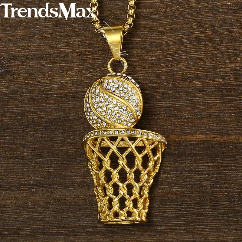 Ожерелье Стразы мужское в стиле хип хоп цепочка с кулоном виде баскетбола колье