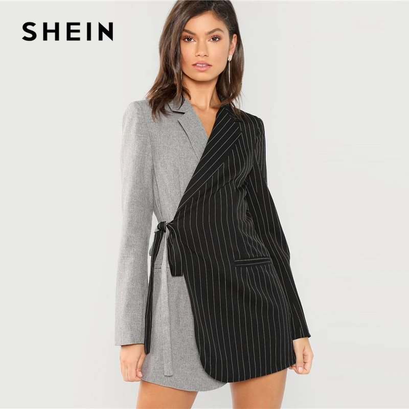 SHEIN Контрастный Блейзер На Запах С V образным Вырезом Элегантные Женские Осенние
