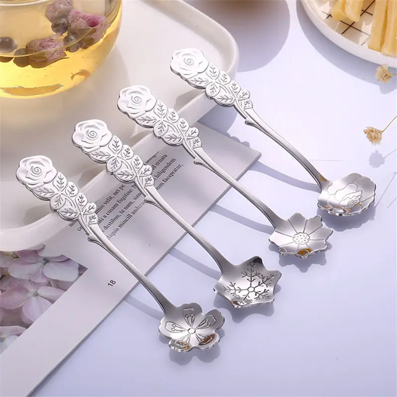 

1 PC 12.7*2.8 cm Stainless Steel Coffee Stirring Spoon Flower Shape Creative Gift For Kids Girl Milk Tea Ice Bar Dessert Scoop