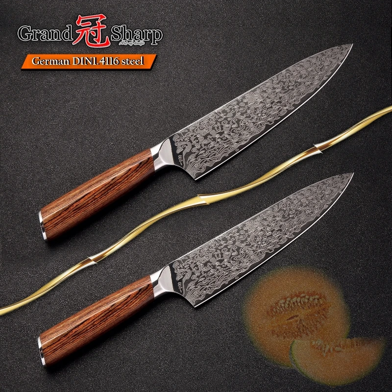 Professional Chef Knife Genuine German Stainless Steel Sanding Laser Pattern Knives Sharp Blade Cooking Tool Gift Box Sheath NEW | Дом и сад