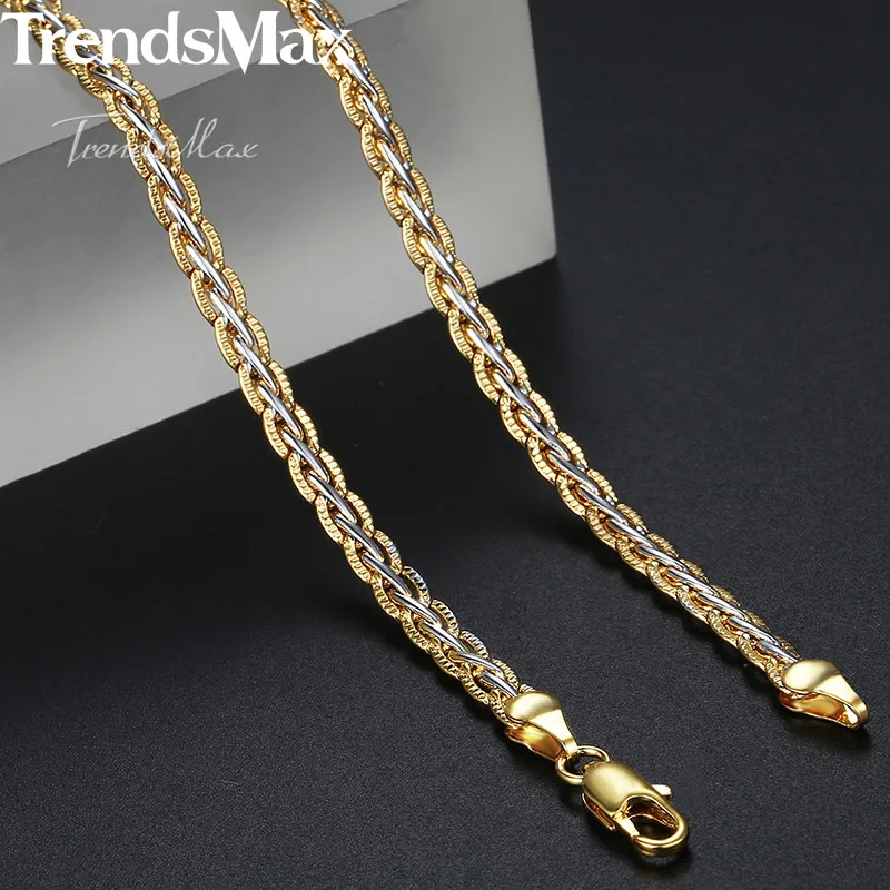 Trendsmax 3/4 мм 45-60 см Цепочки и ожерелья для Для женщин Для мужчин золотое покрытие Цепочки и ожерелья Пшеница Цепочка Для женщин Для мужчин Модные украшения подарок GN411