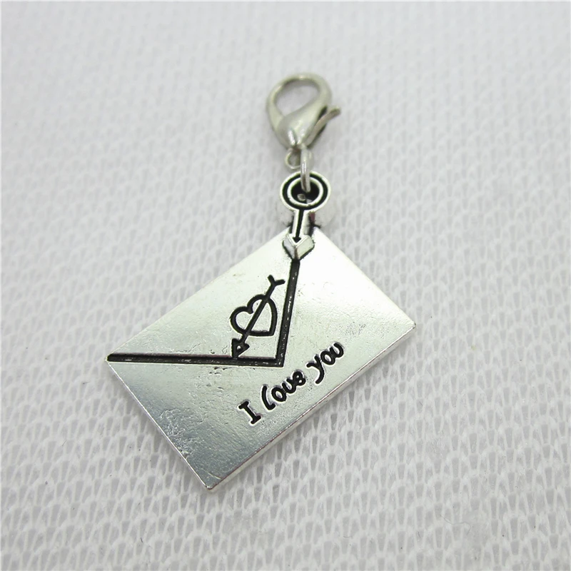 

2018 New 50pcs/lot Silver Love Letter Dangle Charms Lobster Clasp DIY Bracelet Necklace Pendants Jewelry Hanging Charms