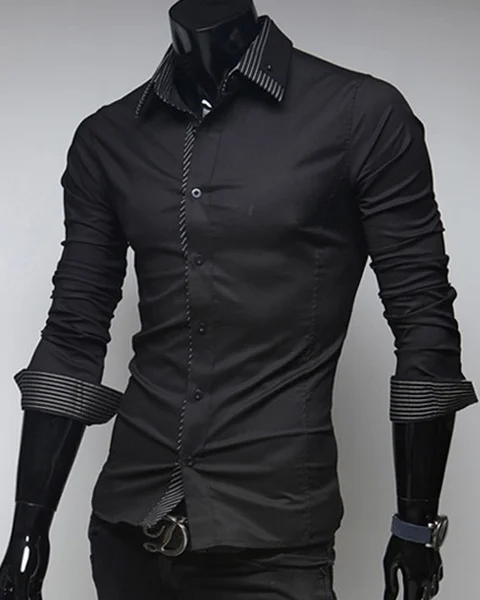

geek new men's shirt double collar stripes casual long sleeve