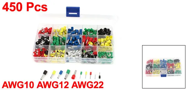 UXCELL 450 шт. Awg10 Awg12 Awg22 ОБЖИМНАЯ Изолированная Зажимная наконечник шнур НАБОР